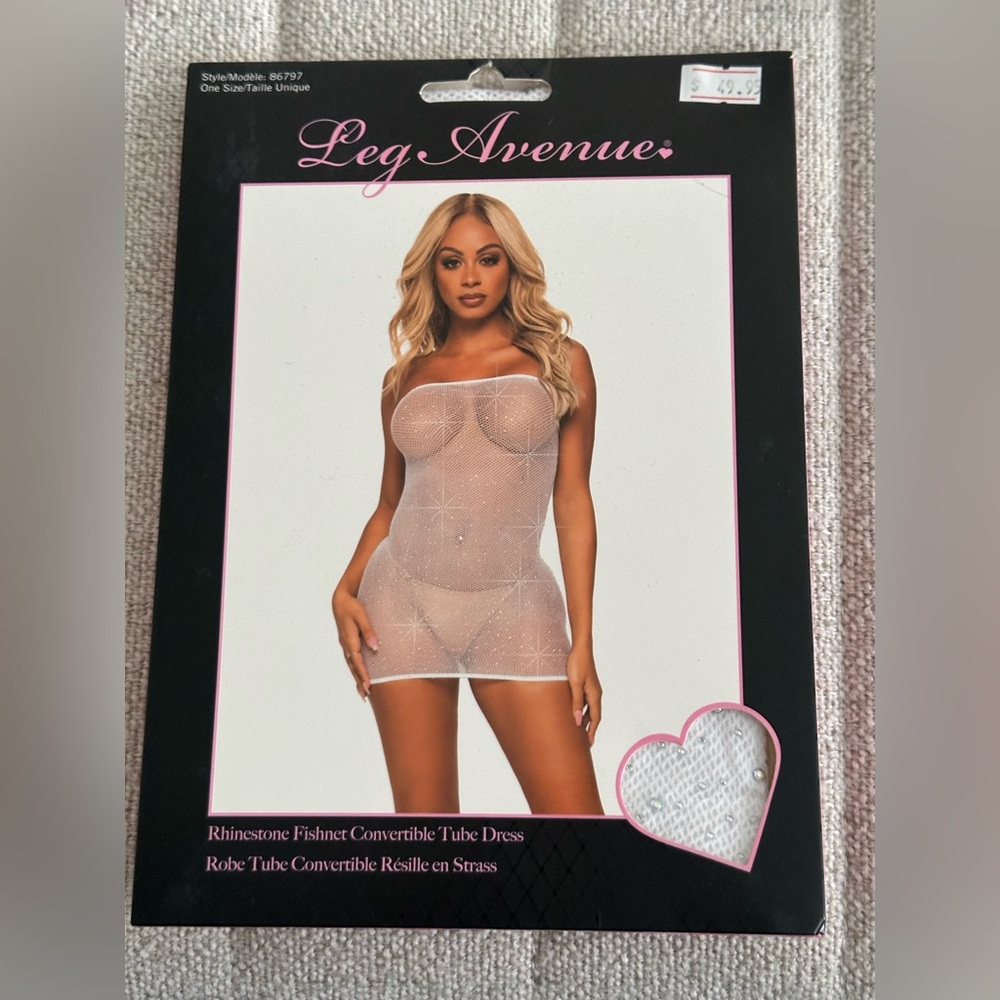 Leg Avenue Sparkling Rhinestone Fishnet Tube Dress - White